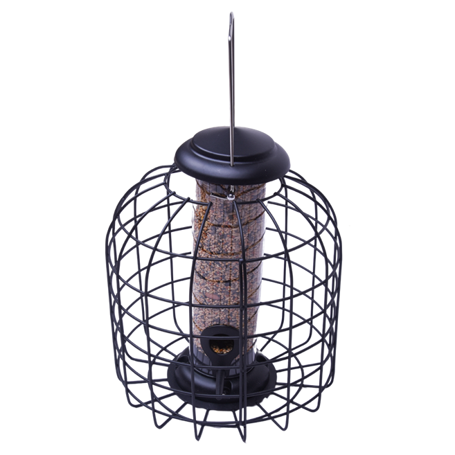 Fuglefoderautomat til frø med beskyttelsesgitter