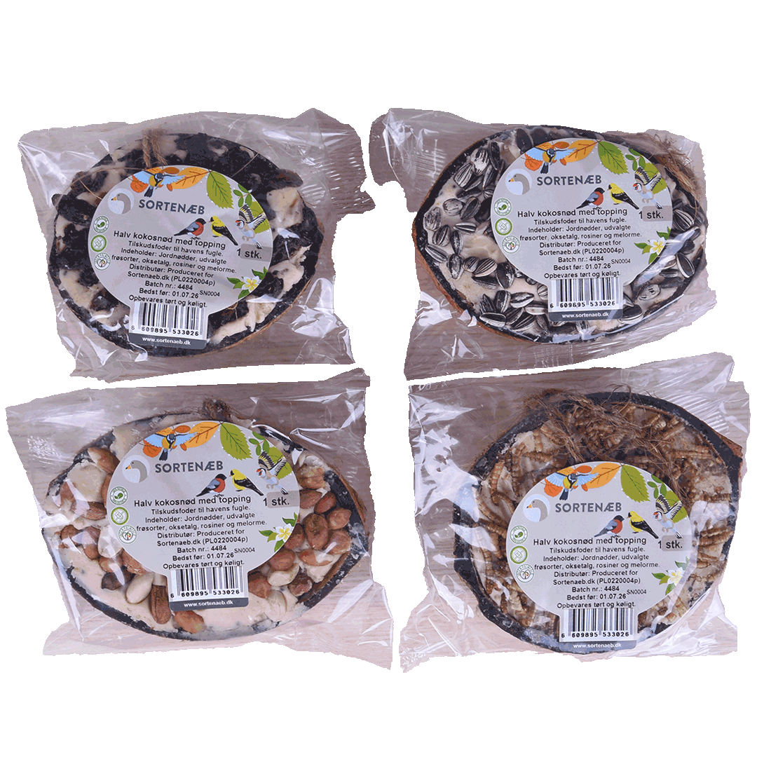 Sortenæb mix af halve kokosnødder med topping (assorteret)